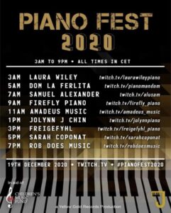 Piano Fest 2020 Schedule and Twitch.TV URLs